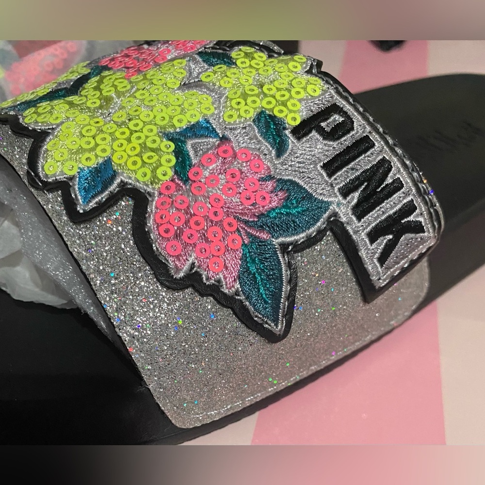 New Victoria’s Secret PINK slides pink flip flops pink sandals pink bling floral